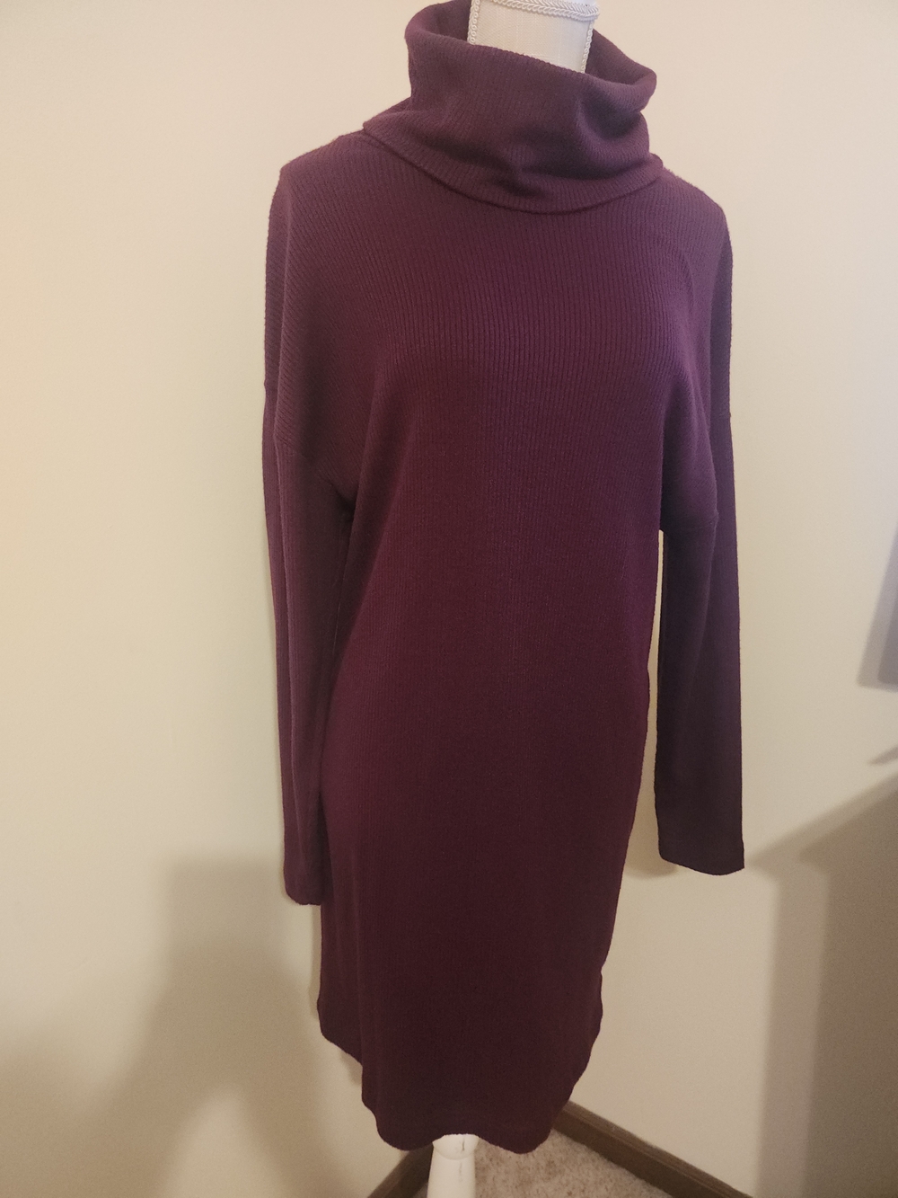 Time and Tru Plum Cowl Neck Sweater Dress
